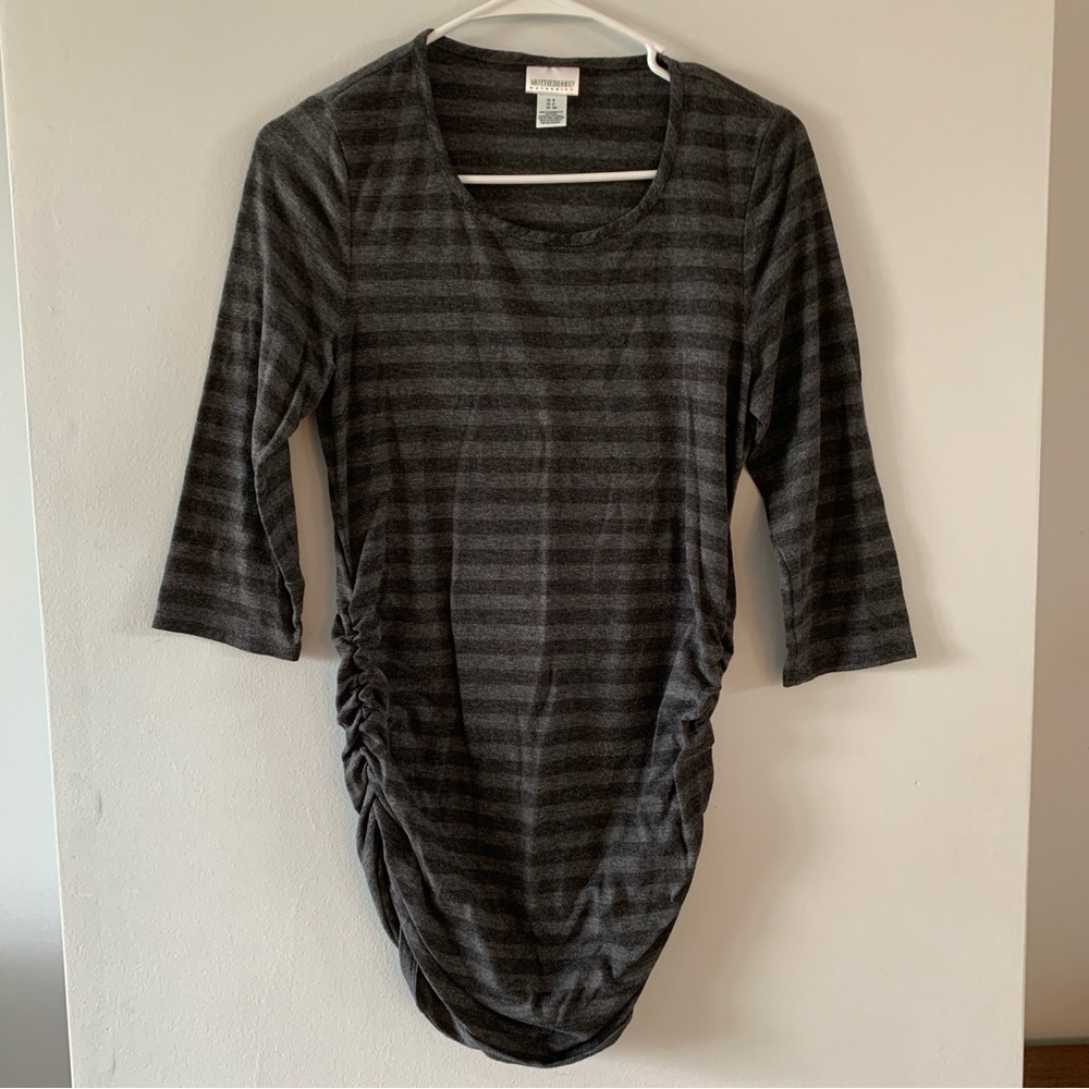 Striped Maternity Shirt Motherhood Maternity Shirred Gray 3/4 Sleeve Size Small